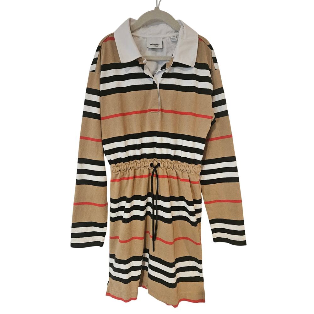 Burberry Icon Stripe long sleeve cotton polo dress girls 10 12 youth large fall